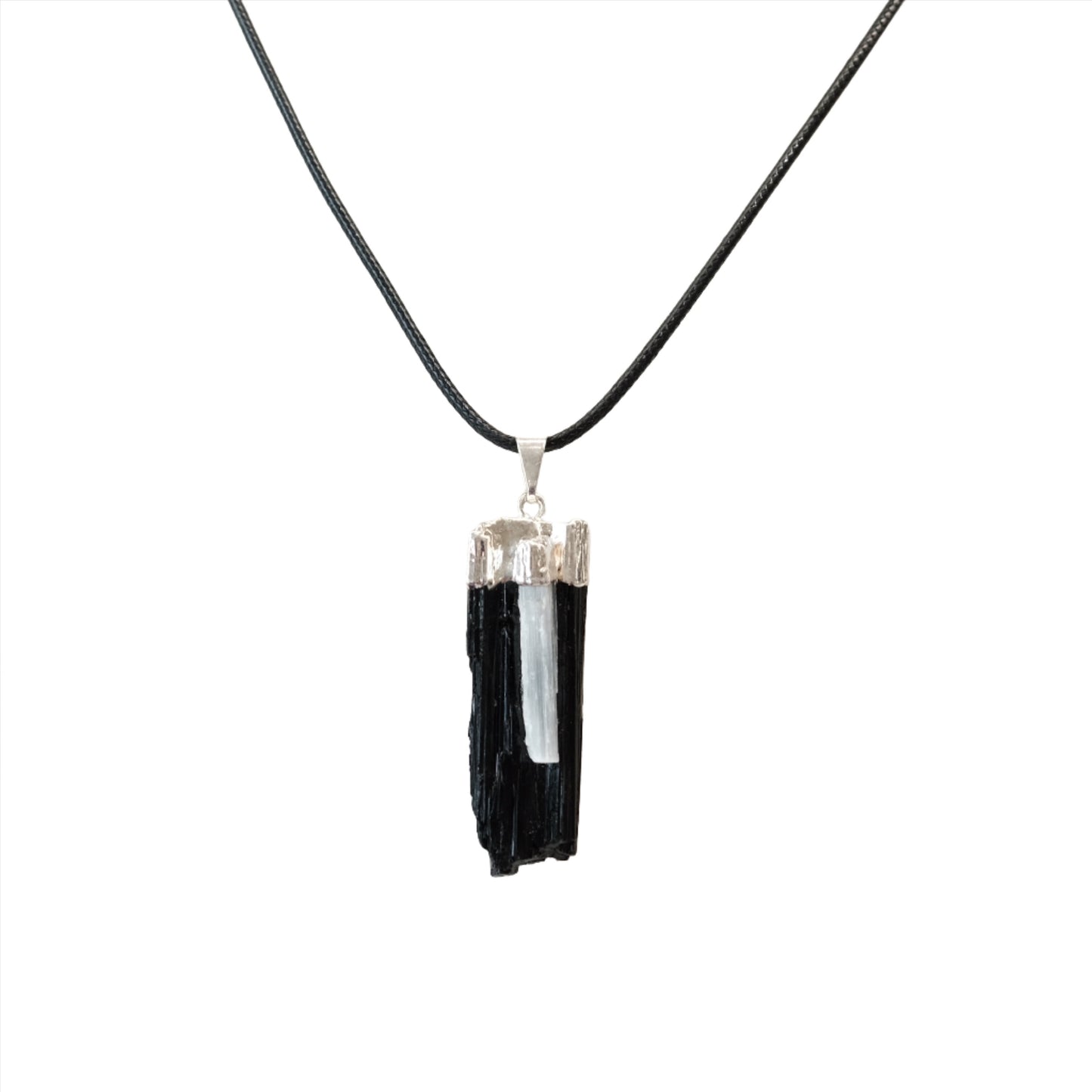 Black Tourmaline and Selenite Pendant Necklace