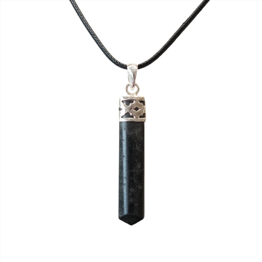 Black Tourmaline Pencil Pendant Sterling Silver Necklace