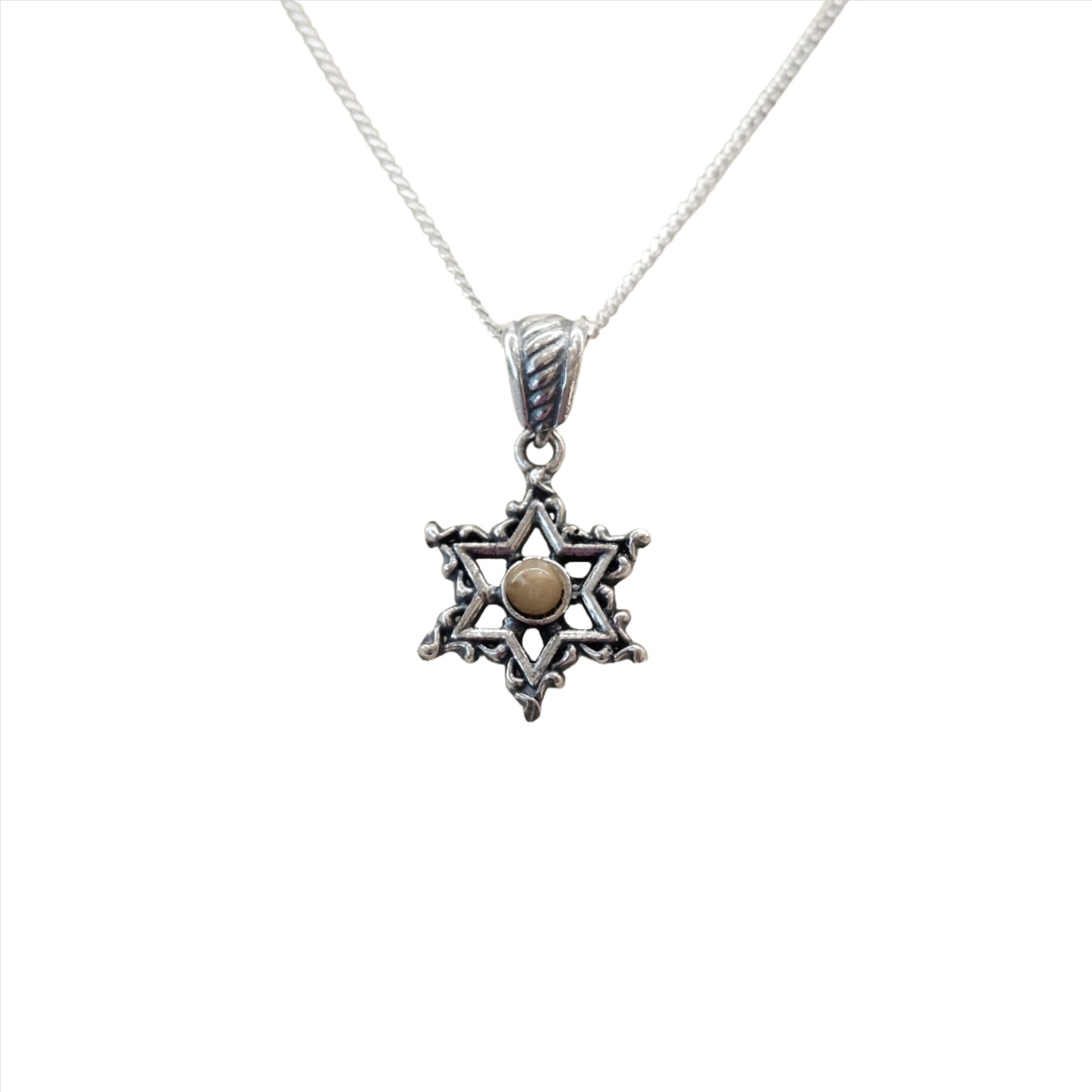 Cats Eye Chrysoberyl - Star of David Pendant Necklace