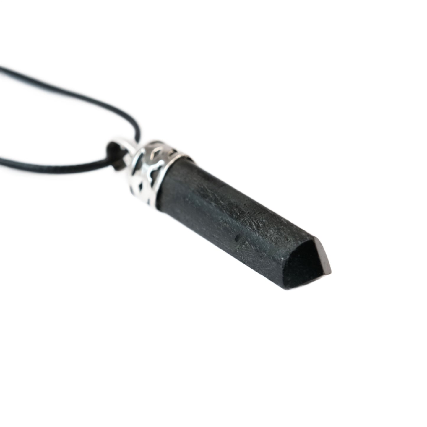 Black Tourmaline Pencil Pendant Sterling Silver Necklace