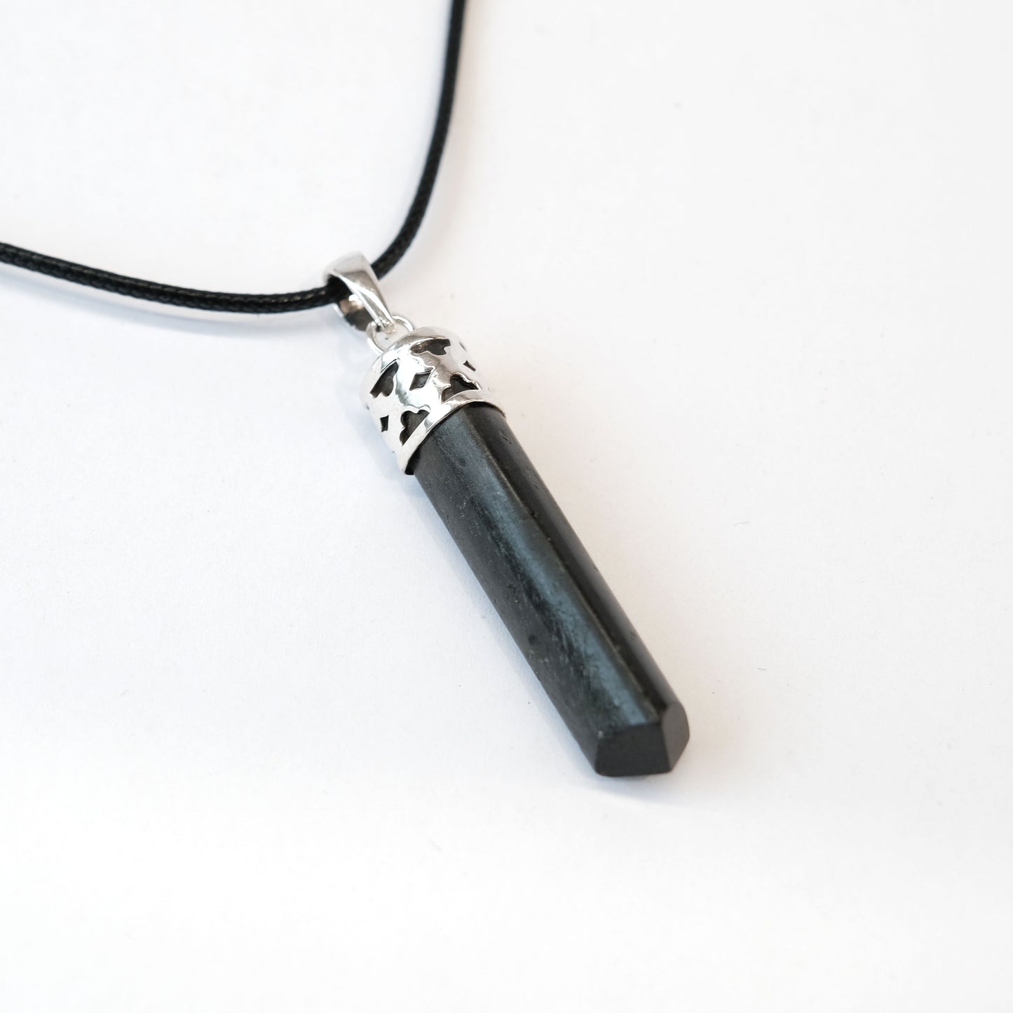 Black Tourmaline Pencil Pendant Sterling Silver Necklace