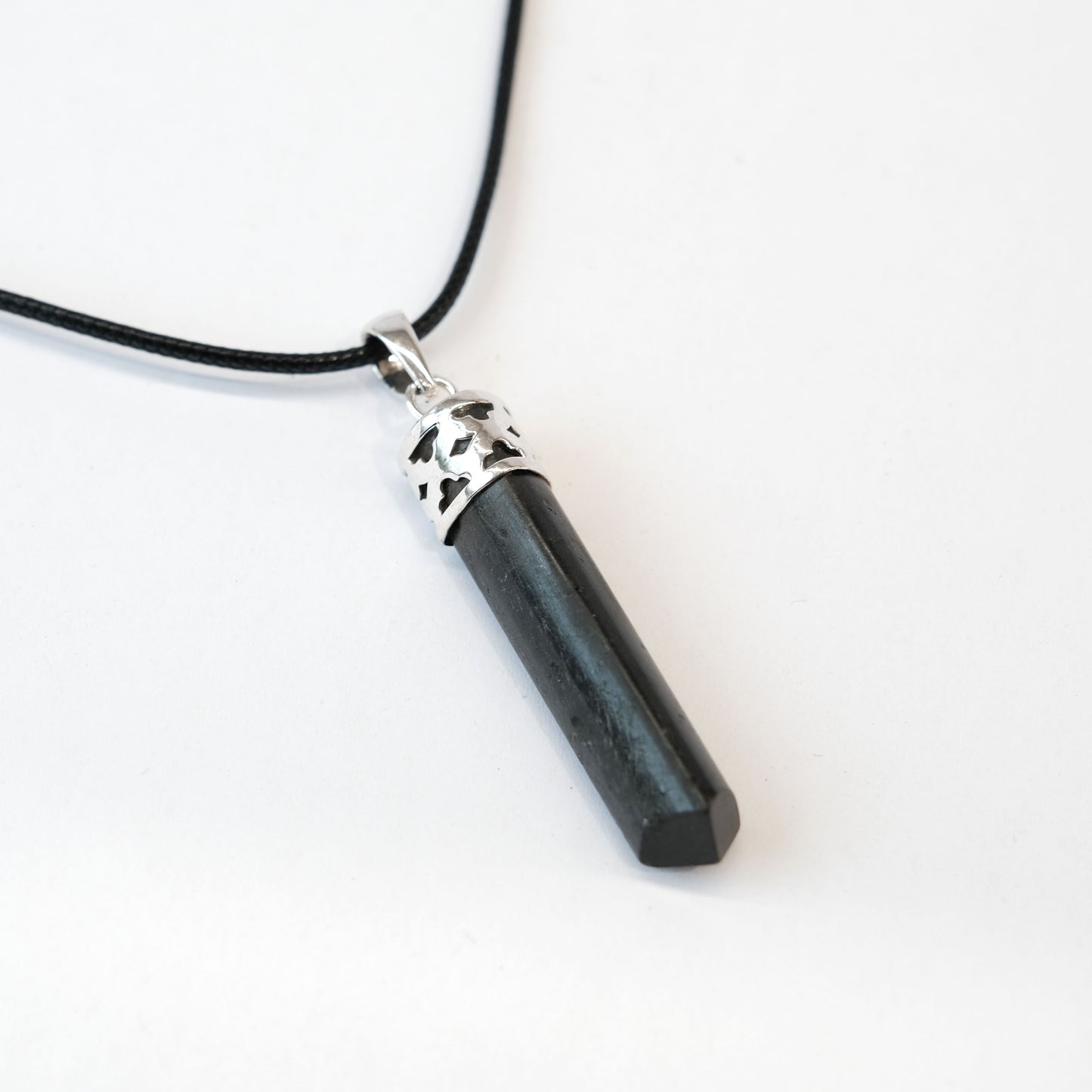 Black Tourmaline Pencil Pendant Sterling Silver Necklace