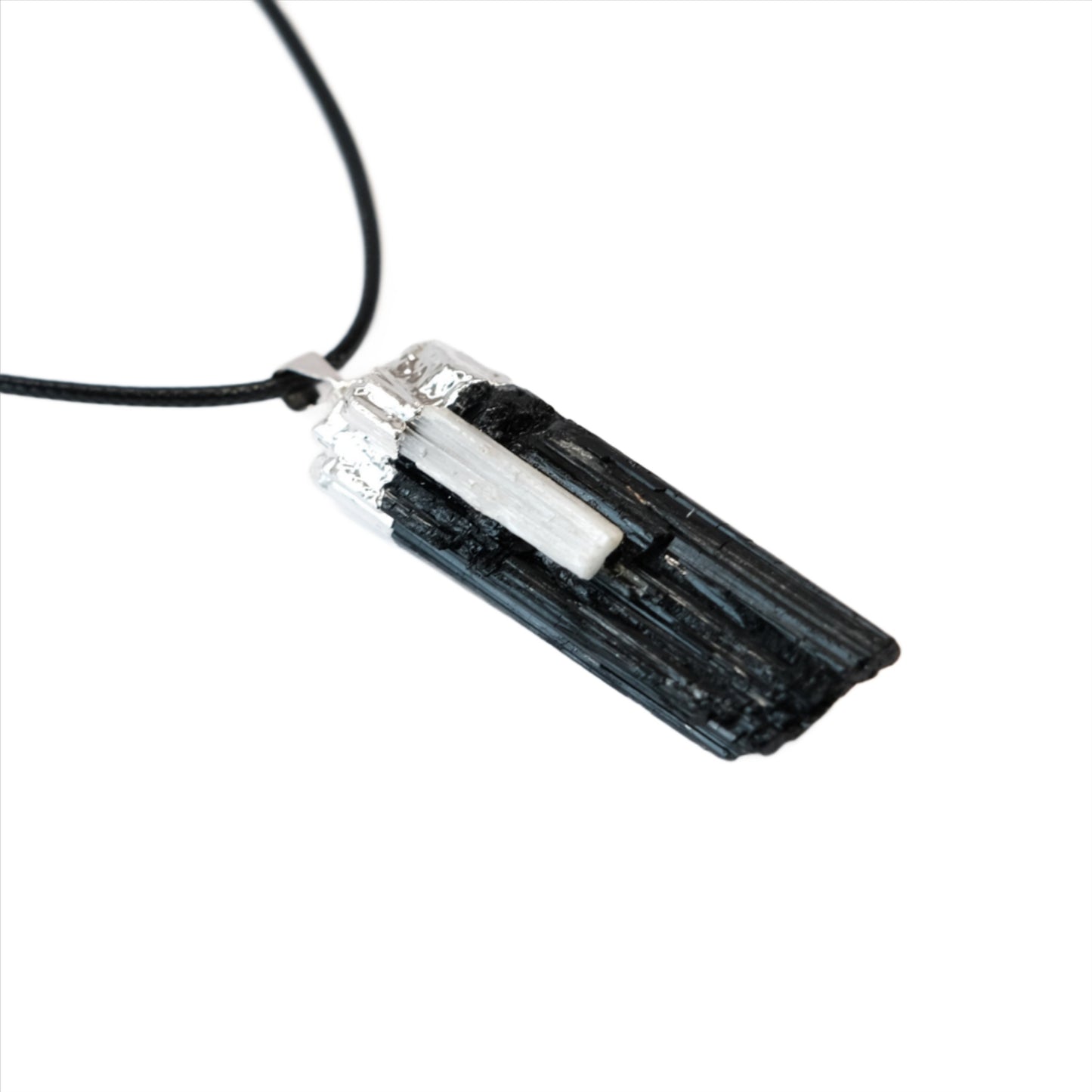 Black Tourmaline and Selenite Pendant Necklace
