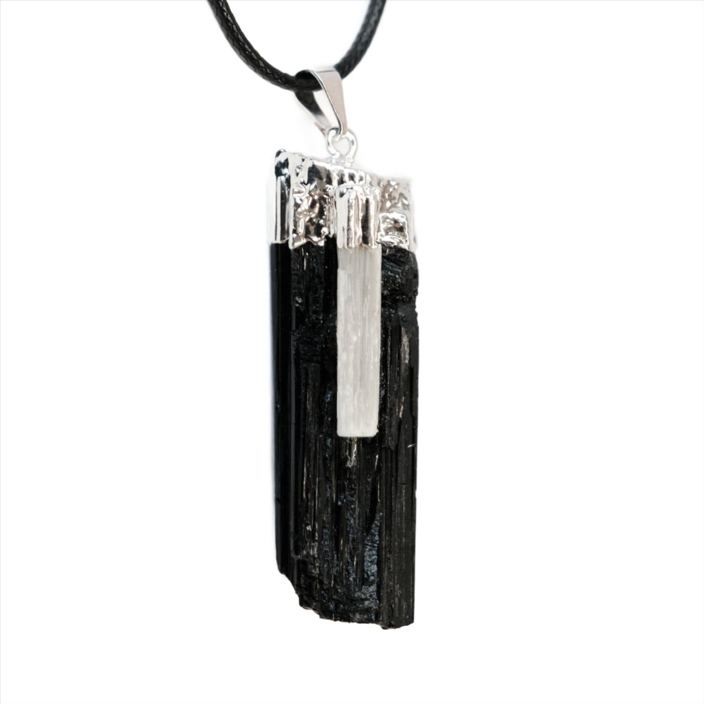 Black Tourmaline and Selenite Pendant Necklace