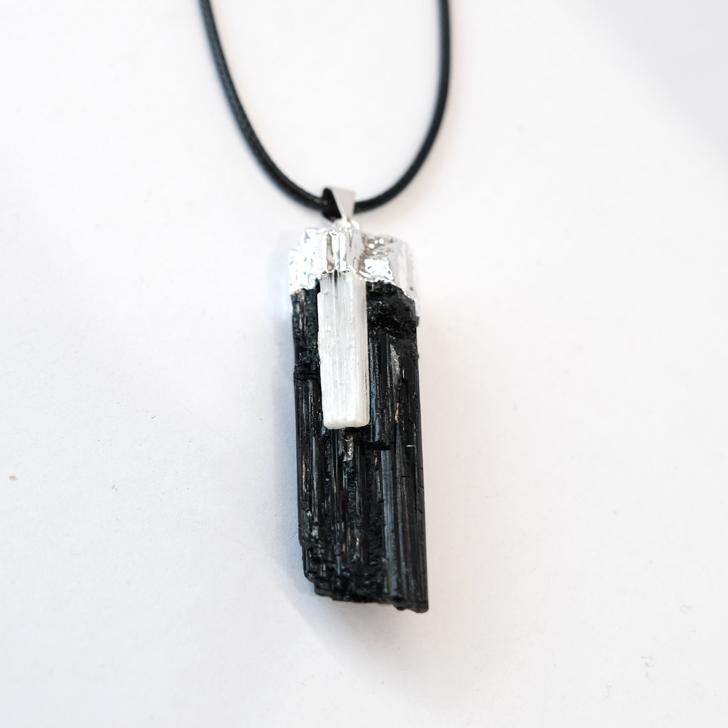 Black Tourmaline and Selenite Pendant Necklace