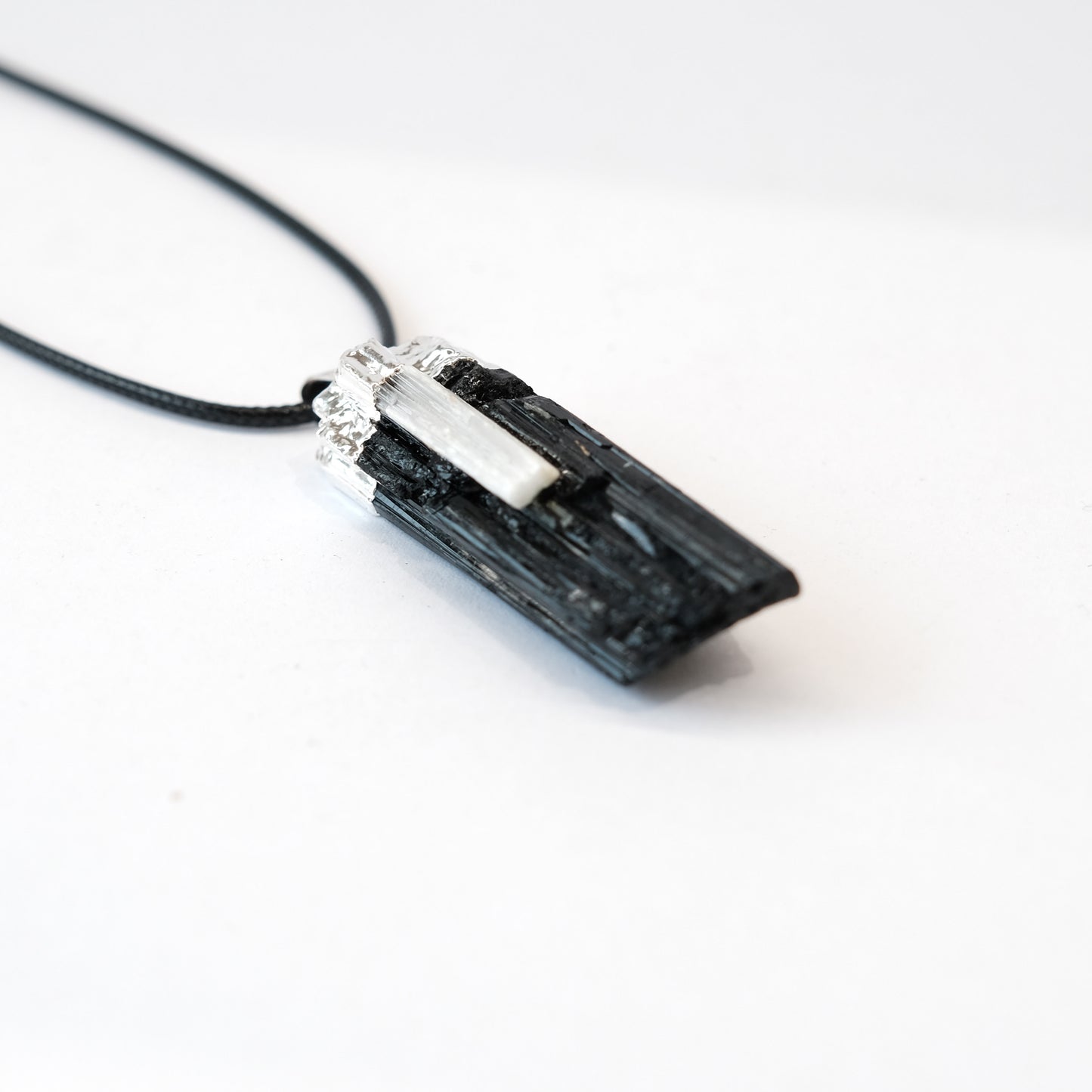 Black Tourmaline and Selenite Pendant Necklace