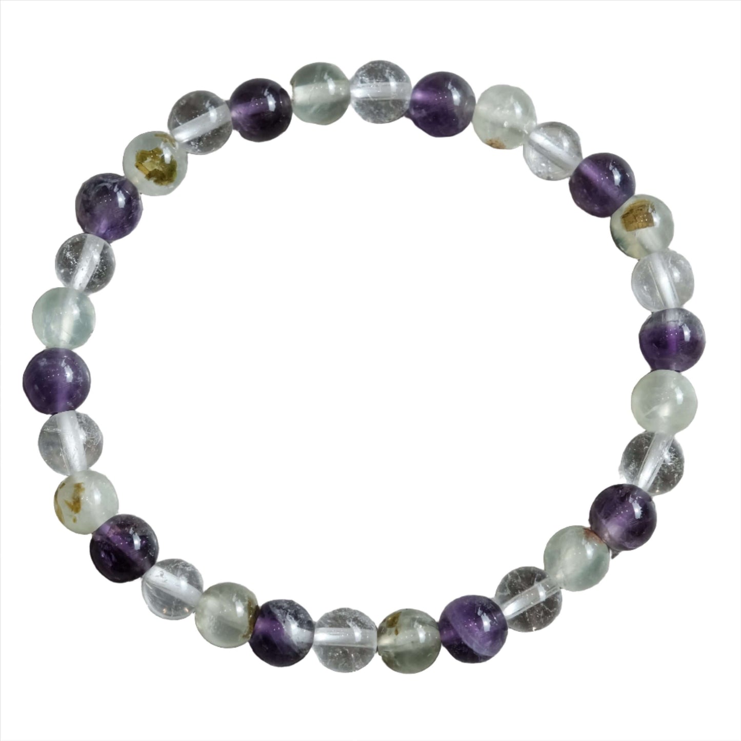 Amethyst Prehnite Clear Quartz Bracelet 6MM for cleansing, spiritual protection, memory, and energy clearing.