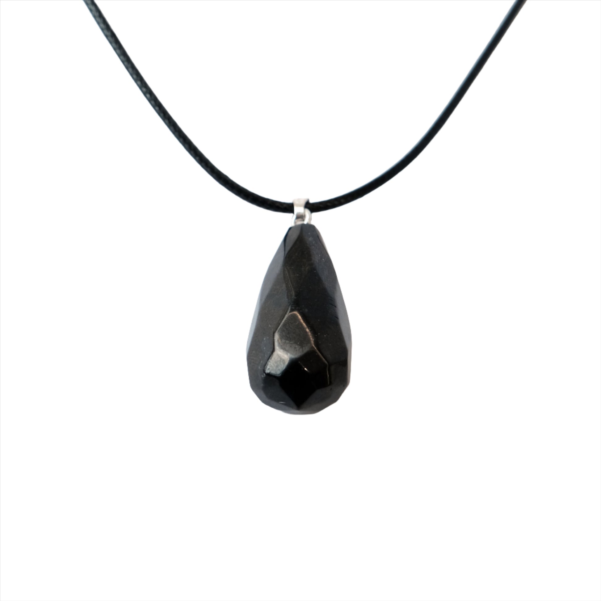 Shungite Faceted Drop Pendant Necklace