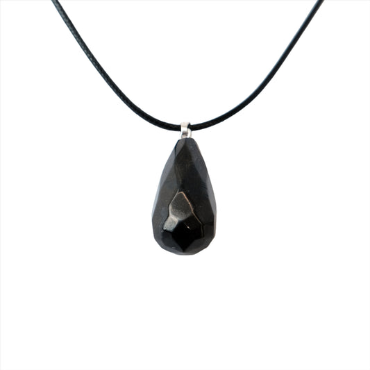 Shungite Faceted Drop Pendant Necklace