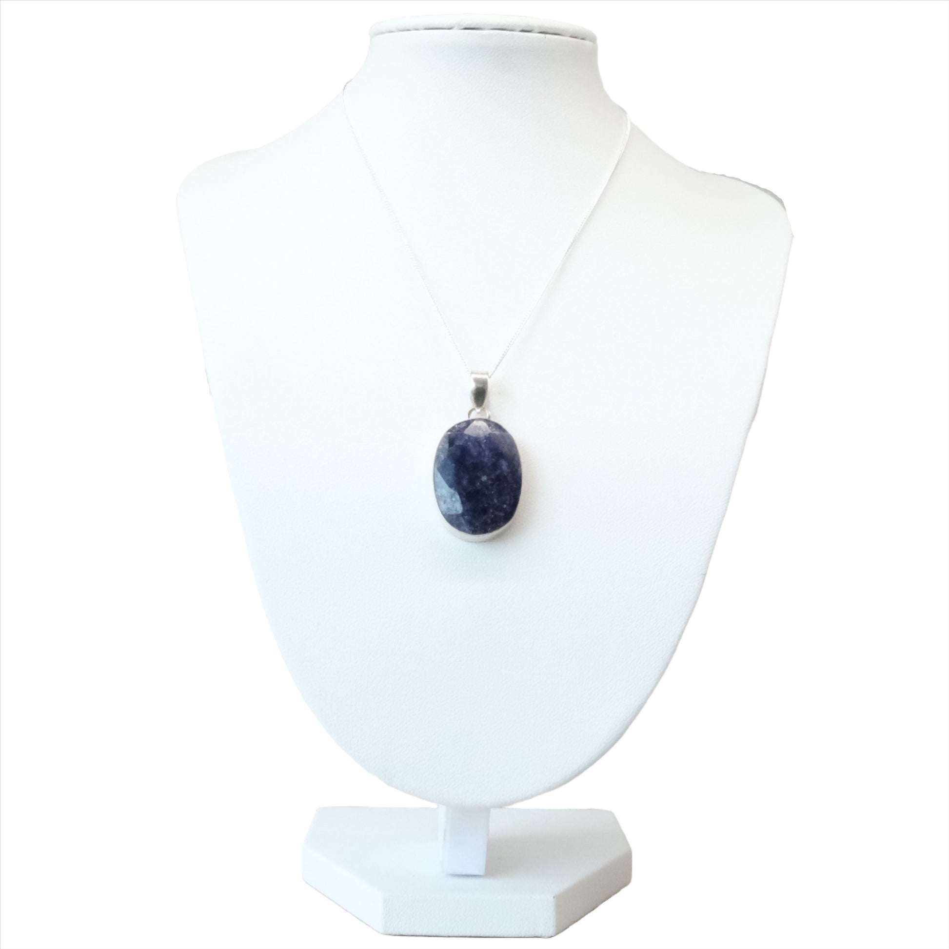 Blue Sapphire Oval Sterling Silver Pendant Necklace
