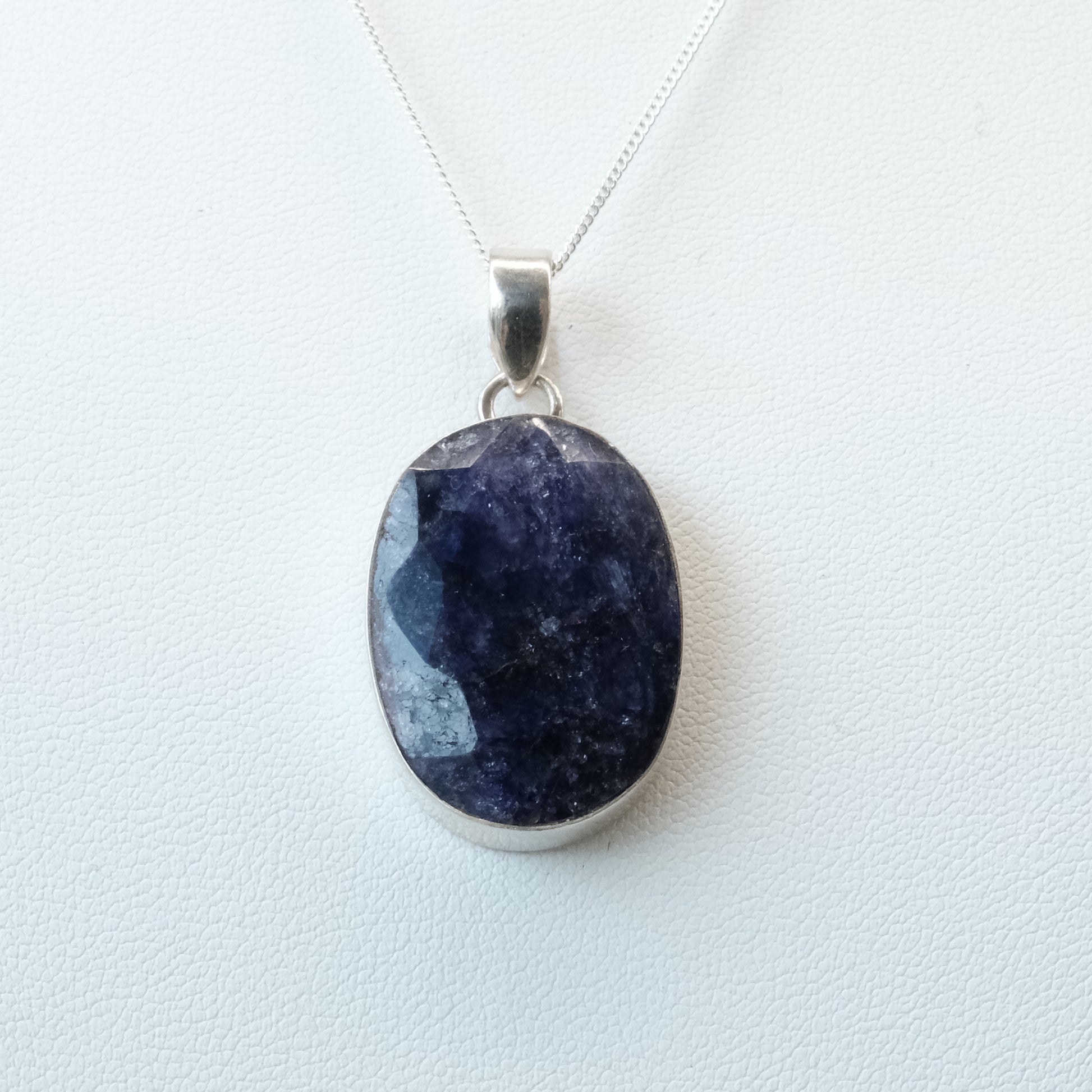 Blue Sapphire Oval Sterling Silver Pendant Necklace