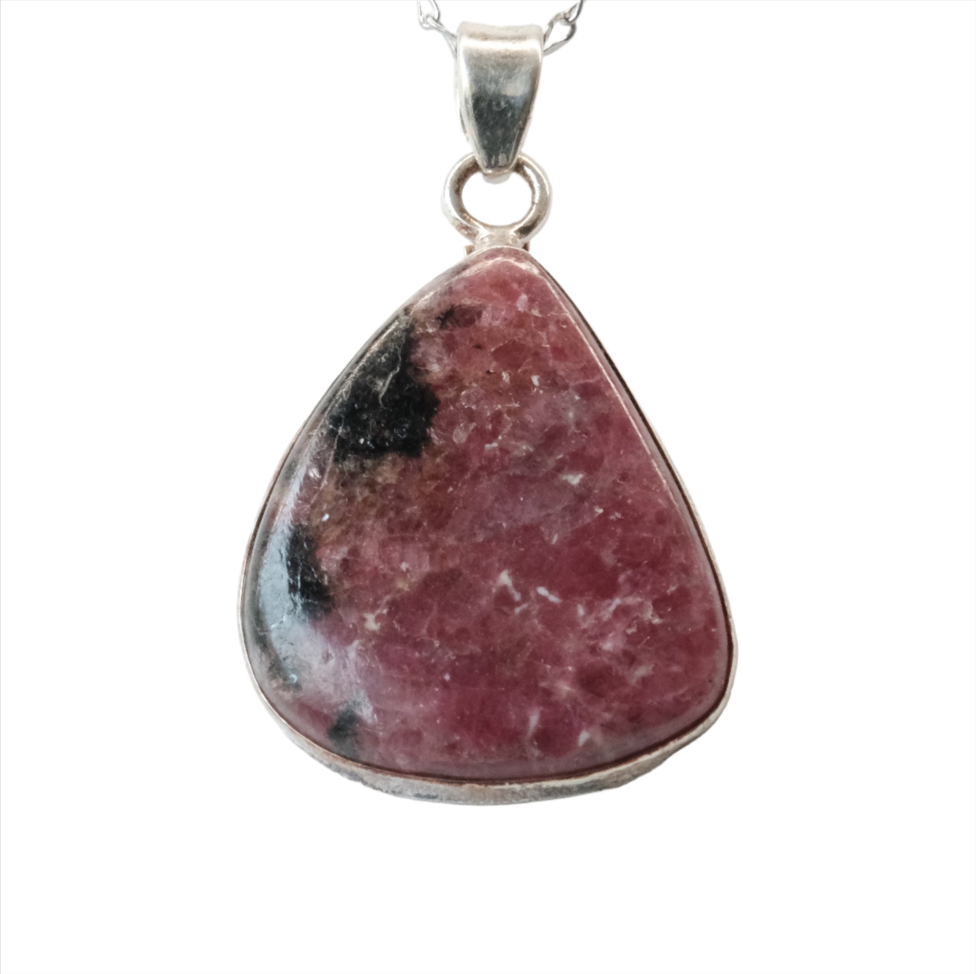 Rhodonite Teardrop Sterling Silver Pendant Necklace