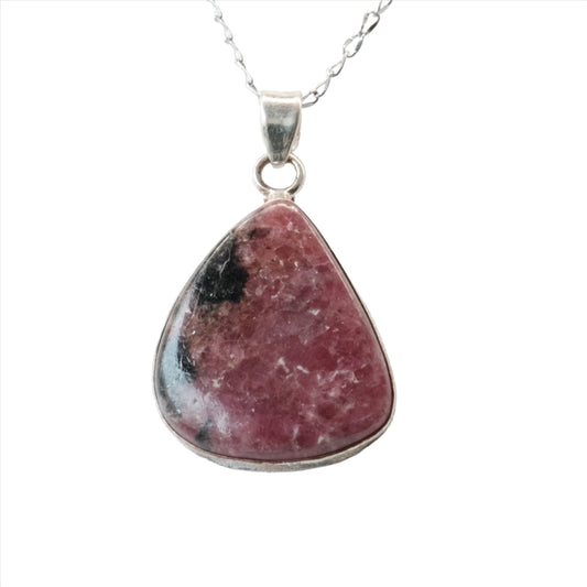 Rhodonite Teardrop Sterling Silver Pendant Necklace