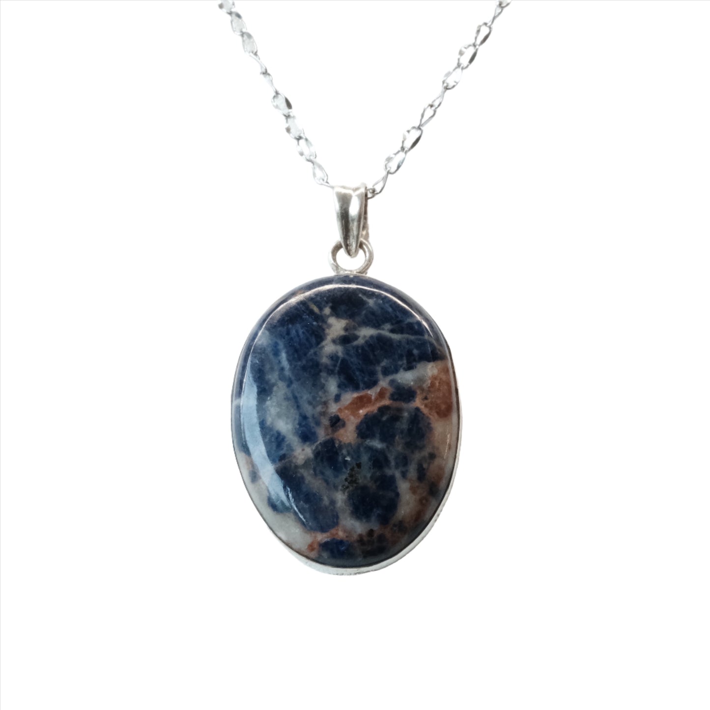 Sodalite Oval Sterling Silver Pendant Necklace