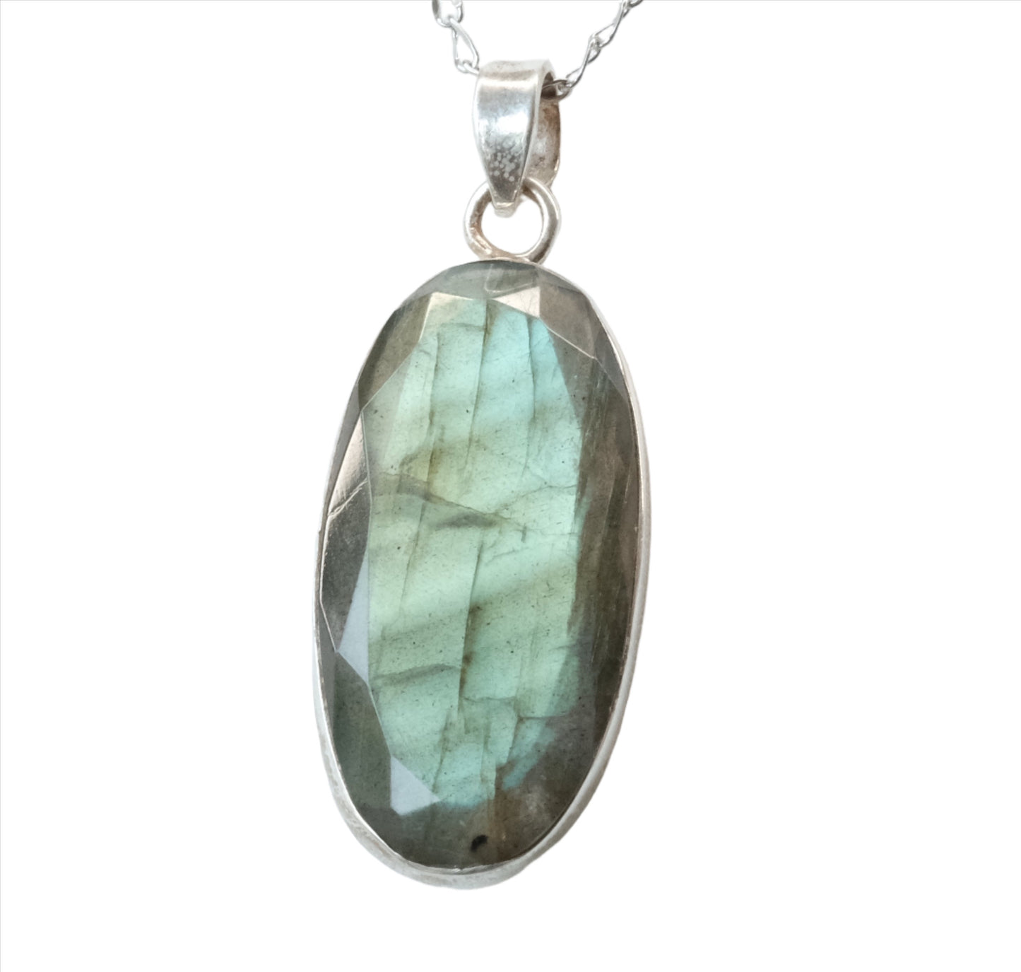 Labradorite Oval Sterling Silver Pendant Necklace
