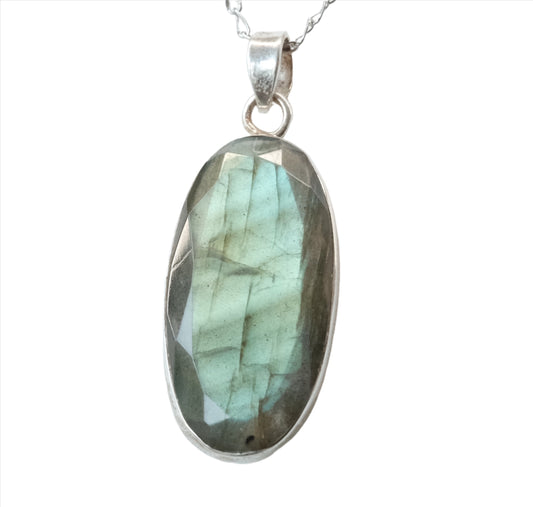 Labradorite Oval Sterling Silver Pendant Necklace