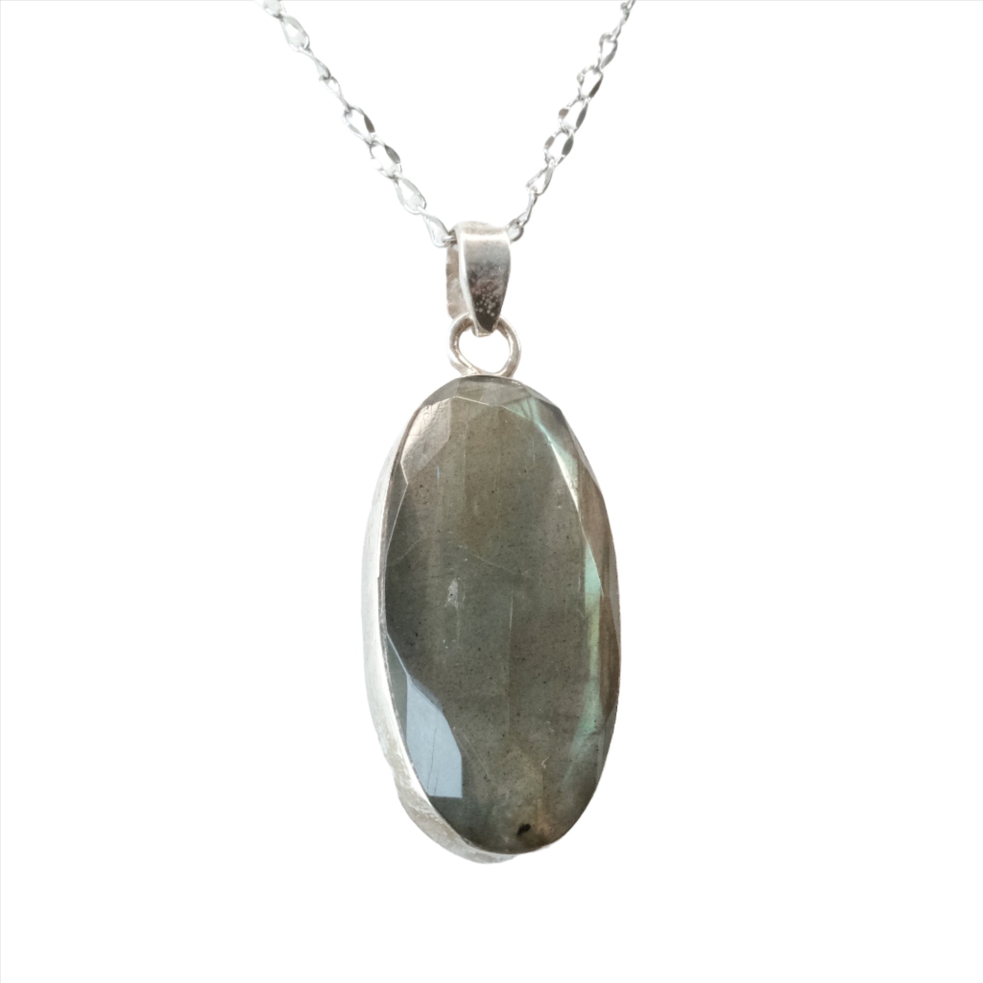 Labradorite Oval Sterling Silver Pendant Necklace