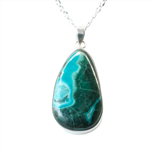 Chrysocolla Malachite Teardrop Sterling Silver Pendant Necklace