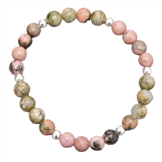 Multicolored 6MM allergy bracelet with green and pink beads