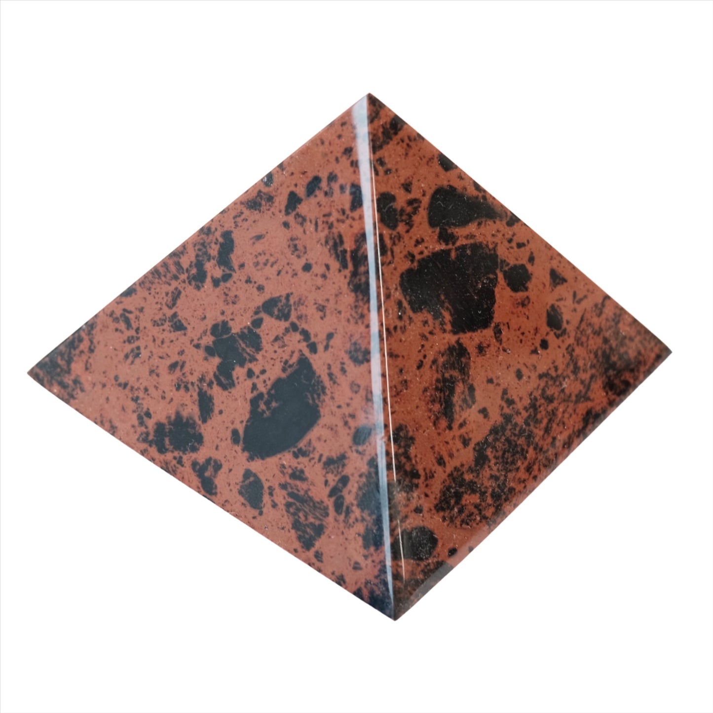 Mahogany obsidian pyramid showcasing calming energy and unique patterns, ideal for emotional and physical healing.
