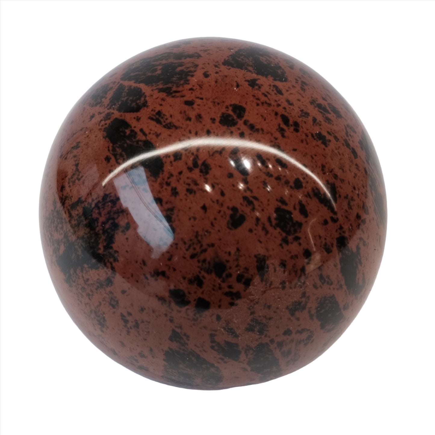 Mahogany obsidian sphere displaying rich reddish-brown tones, promoting healing and inner peace for well-being.