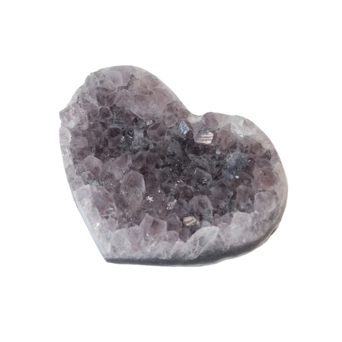 Amethyst heart stone weighing 463g, promotes stress relief and mental clarity, strengthens immune system, spiritual wellness.