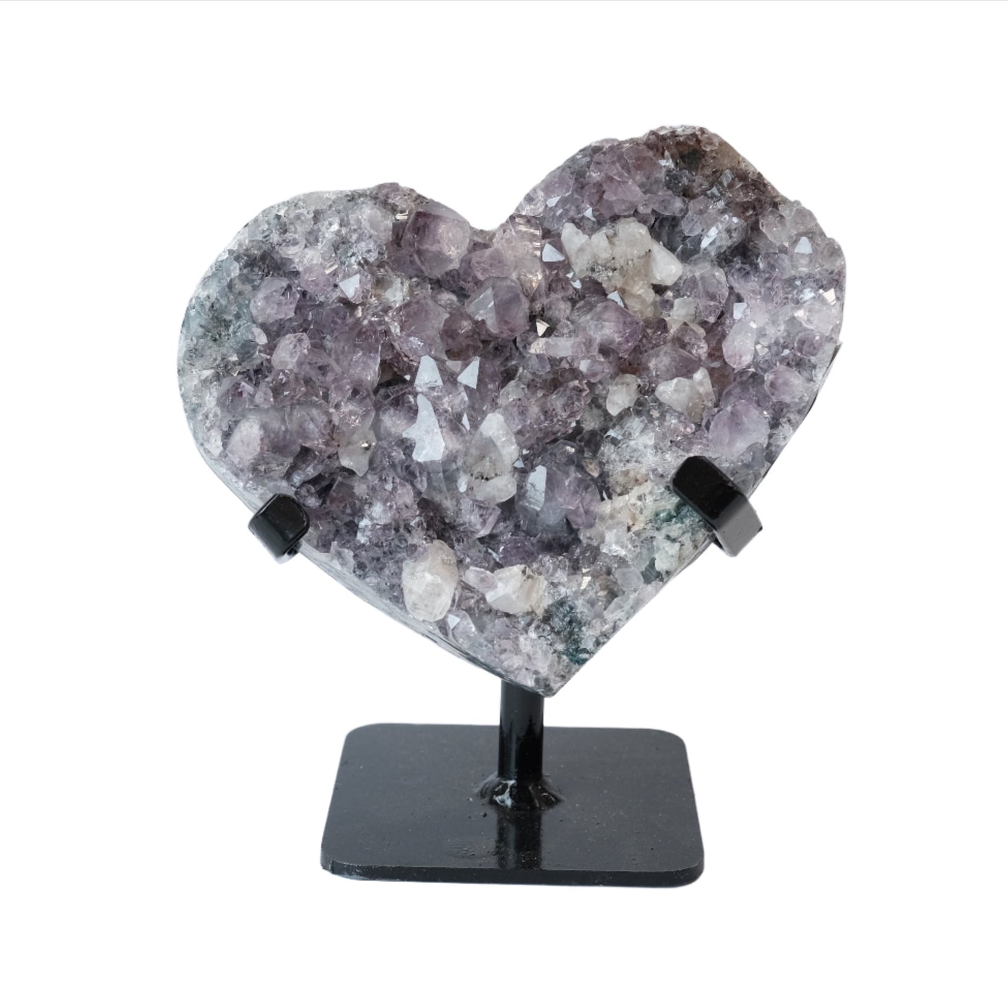 Amethyst Heart on Stand, healing crystal for stress relief, clearer thinking, immune support, and spiritual growth.