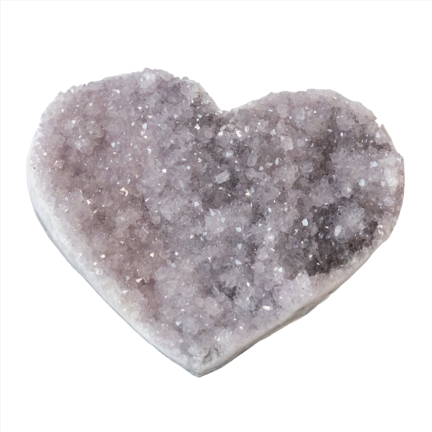 Amethyst heart-shaped healing crystal on a display stand for stress relief and spiritual growth.