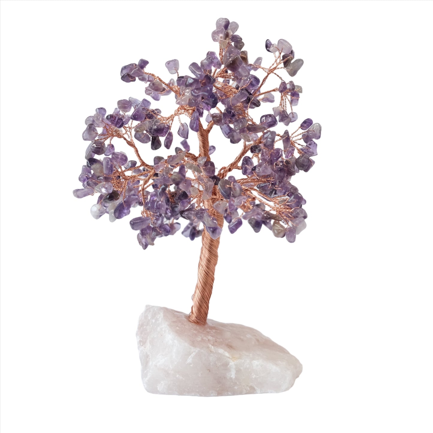 Amethyst Tree of Life with 414 Crystals on Rose Quartz Base, Handcrafted Gemstone Tree, Perfect for Shelf or Desk Decor