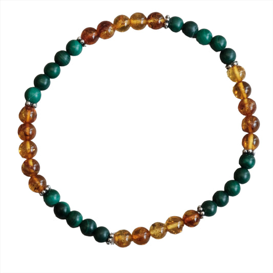 Pain relief bracelet with 4MM multicolored beads in amber and green, designed for therapeutic benefits.