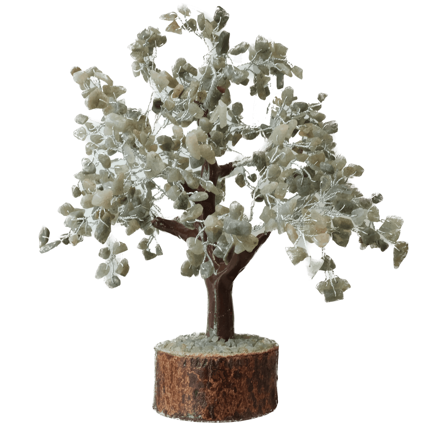 Green Aventurine gem tree with 500 beads, 10.5 inches tall, promoting relaxation and calming energy in any space.