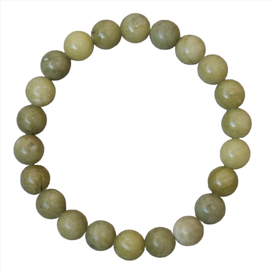 8MM jade bracelet featuring natural green beads, known for beauty and healing properties, promoting balance of body and mind.
