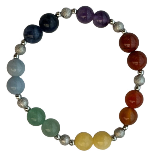 Energy Center Duo Bracelet 8MM with colorful beads and silver accents, holistic wellness jewelry, chakra balancing accessory.