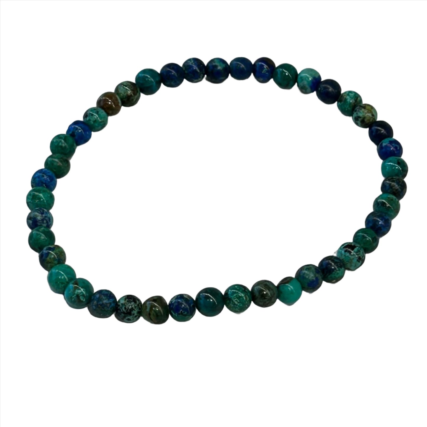 Azurite Malachite Bracelet 4MM featuring vibrant blue and green stones in a sleek beaded design.