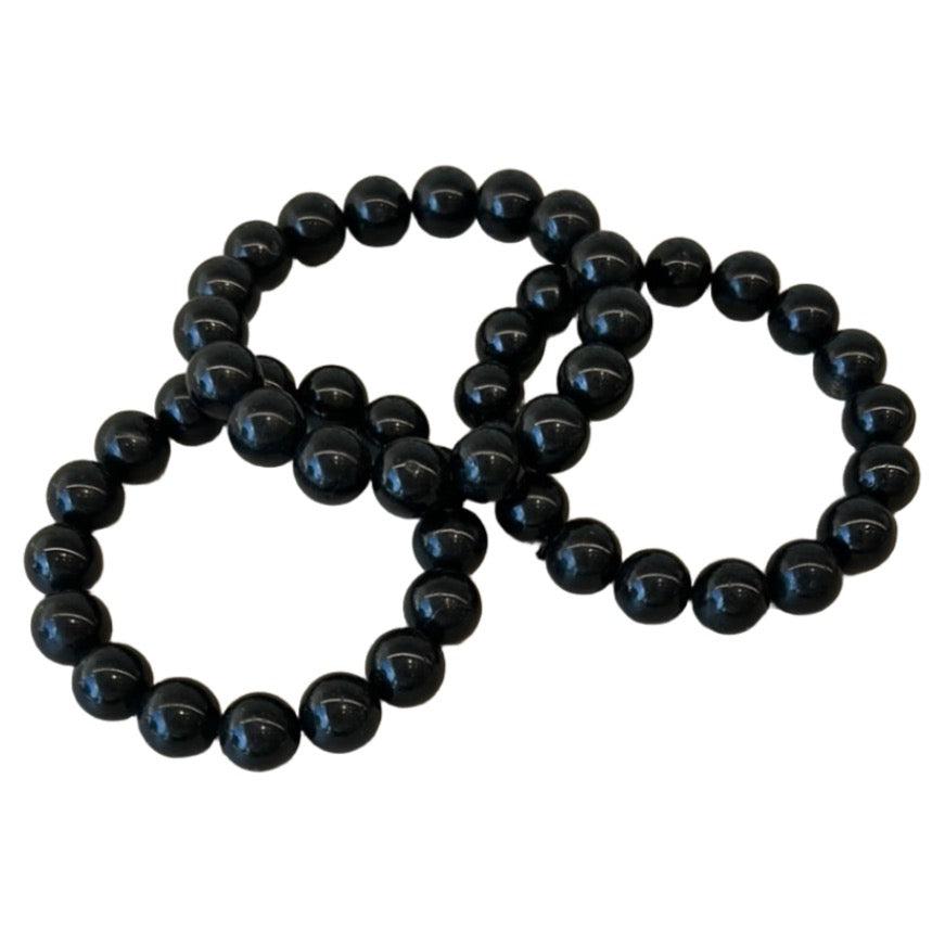 Shungite bead bracelets 12MM for antioxidant support and EMF shielding, featuring round black stones in elegant design.