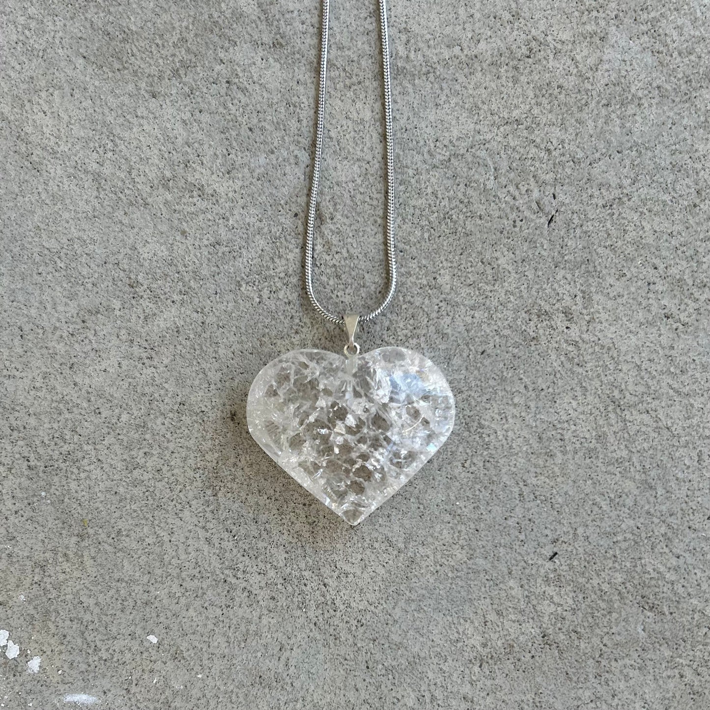 Clear Quartz Cracked Heart Pendant Necklace