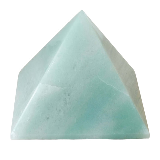 Green Aventurine pyramid stone, 416g, promoting healing, compassion, and balance of energies.