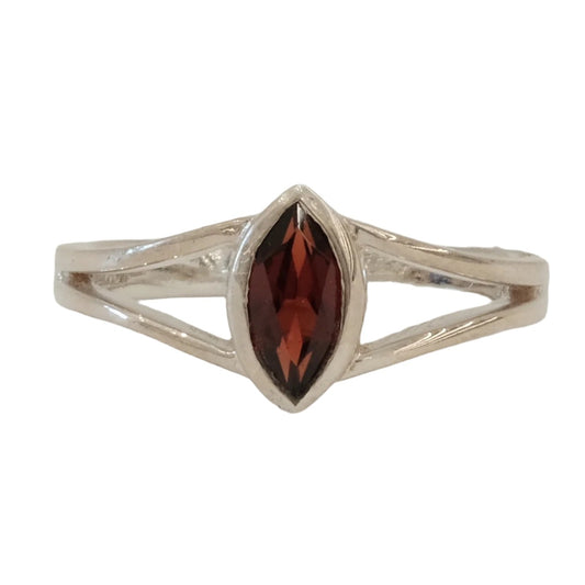 Garnet Marquise Sterling Silver Ring Size 7, promoting self-confidence and protecting against negative energy.