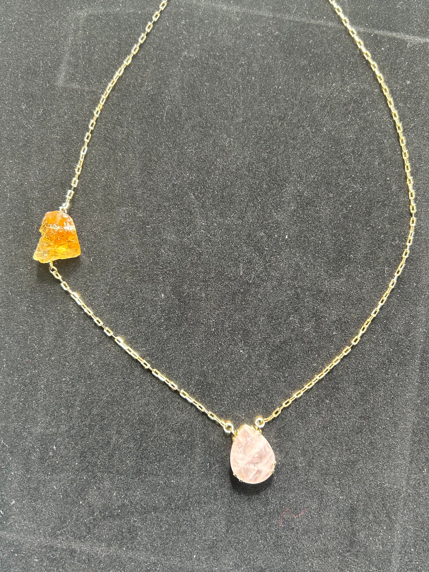 Rose Quartz & Citrine Drop Necklace