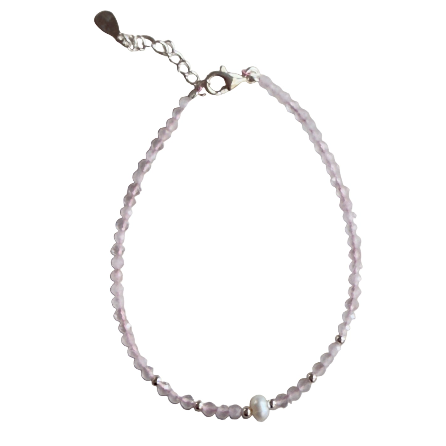 Rose Quartz 2mm Faceted Stone Bead with 3-4 mm Fresh Water Pearl Bracelet - Love, Healing & Inner Peace