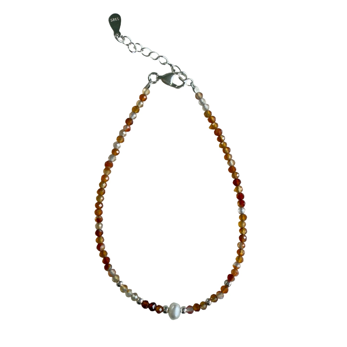 Carnelian 2mm Faceted Stone Bead with 3-4 mm Fresh Water Pearl Bracelet - Vitality, Confidence & Creative Power