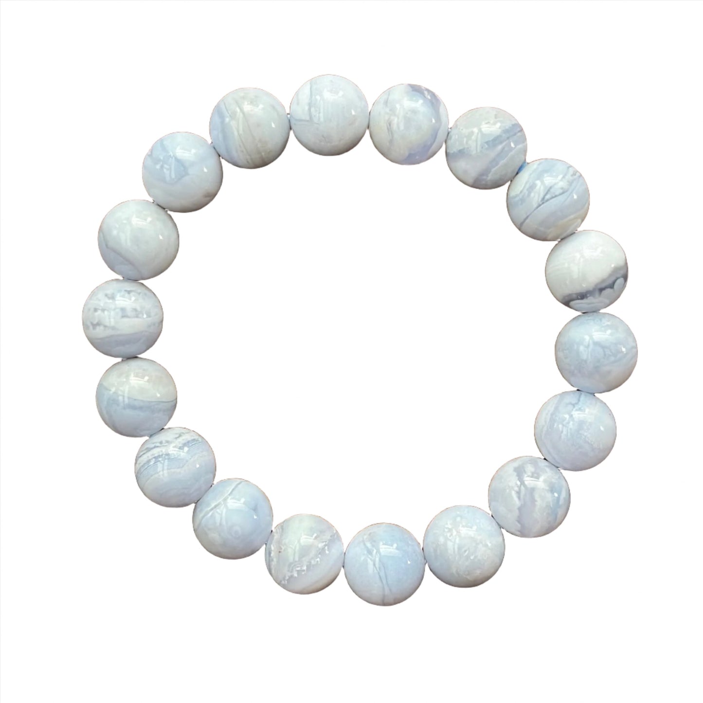Blue Lace Agate Bracelet with 10 mm stones for stress relief and mental clarity.