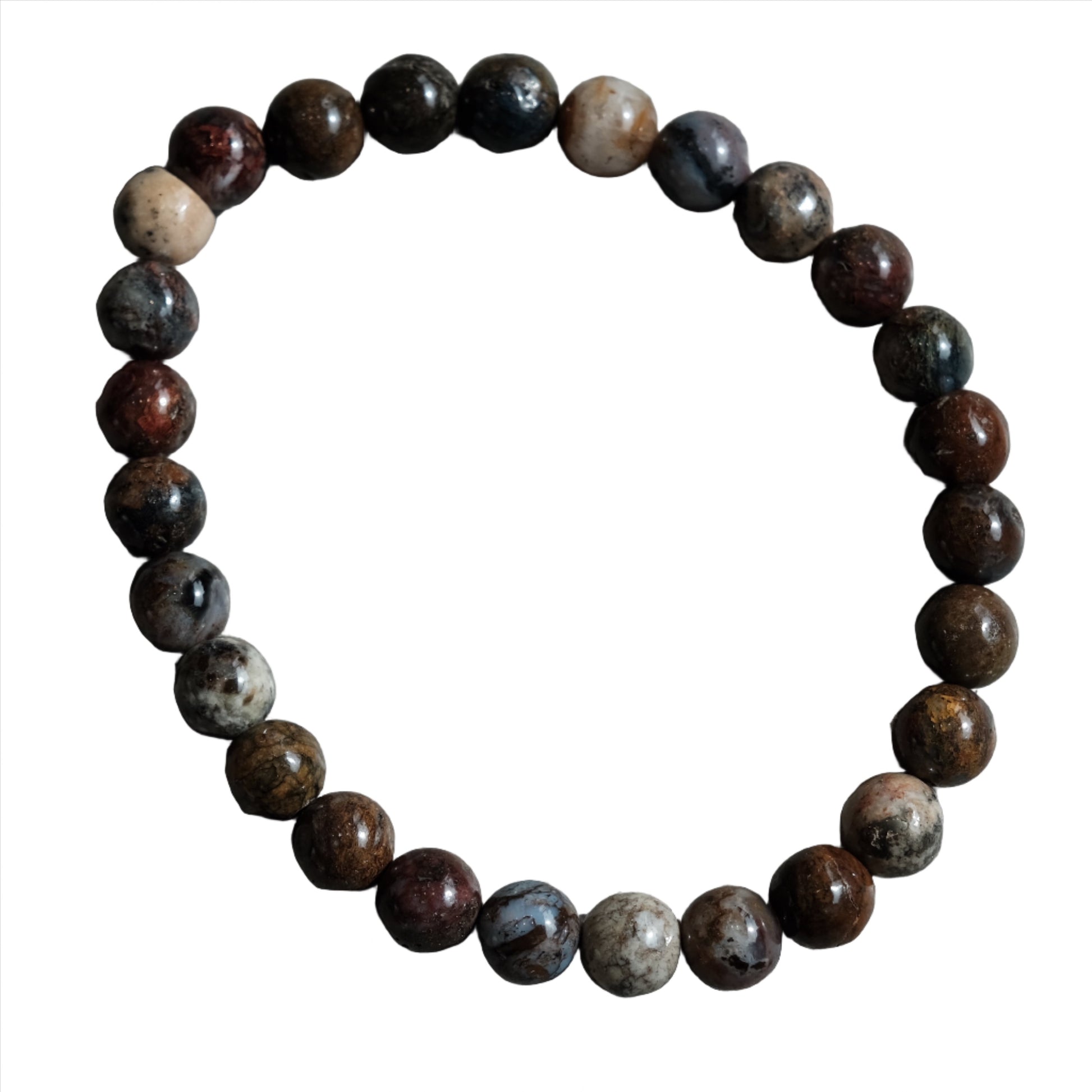 Pietersite bracelet with 7-8MM beads, promoting clarity and authenticity by breaking mental blockages and aiding inner guidance.