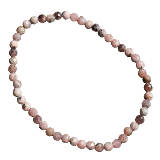 Rhodochrosite faceted 4MM bracelet for heart healing, emotional support, and physical wellness in pink gemstone beads.