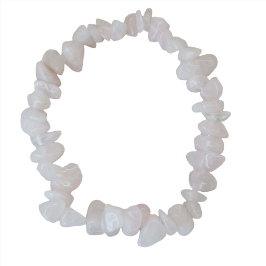 Rose Quartz Chip Bracelet for self-love and universal love, featuring natural stone chips, perfect for enhancing positive energy and style.