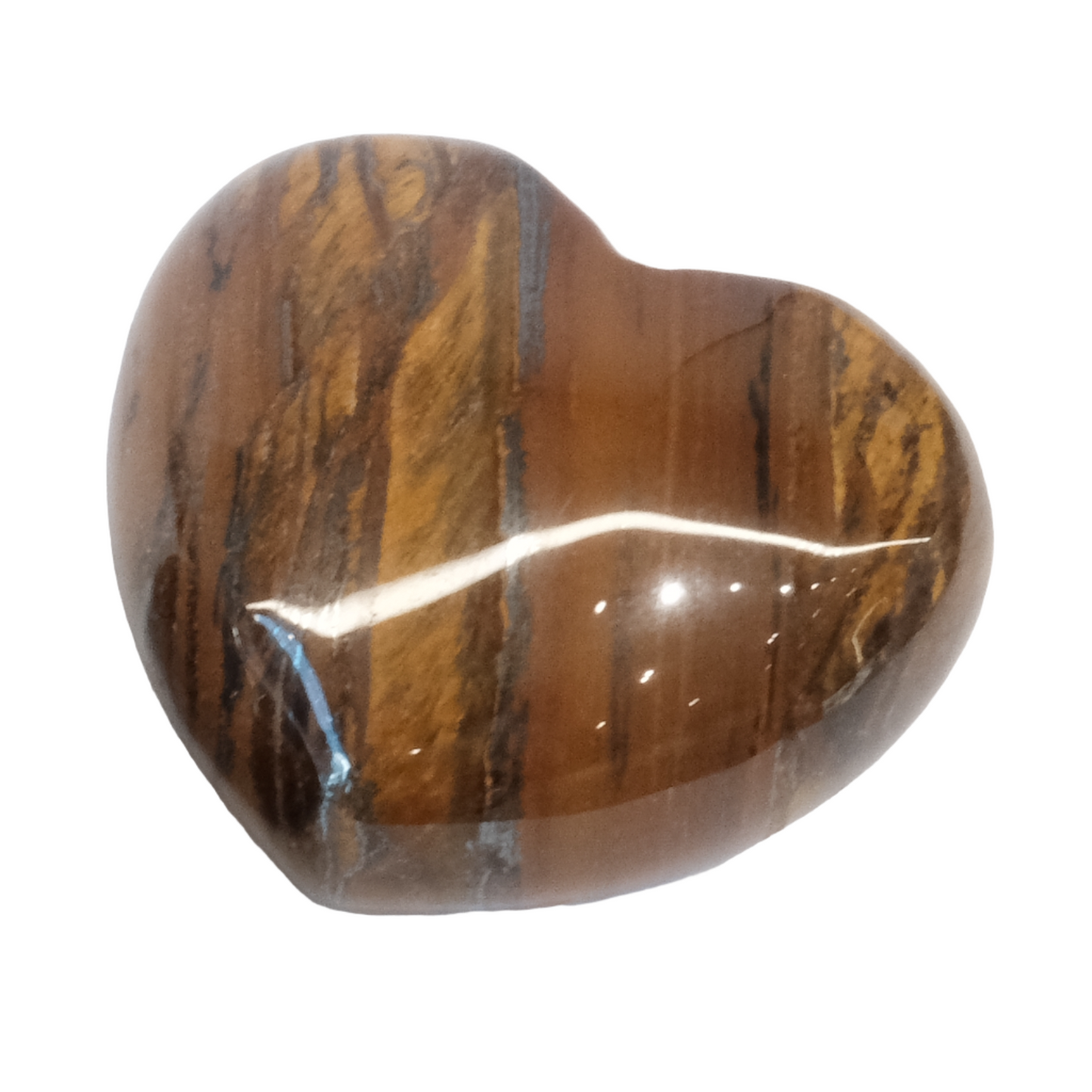 Tiger Eye heart stone promoting focus, courage, and emotional balance while supporting physical health.