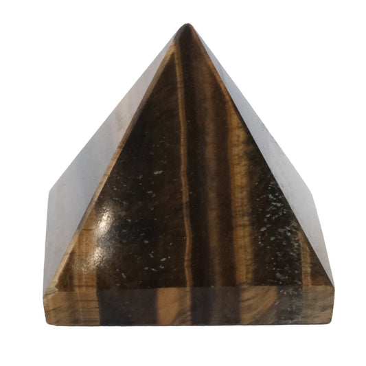 Tiger Eye Pyramid for focus, protection, and luck; promotes willpower and alleviates pain while stabilizing mood swings.