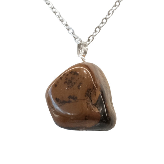 Tiger Eye Tumble Stone Pendant Necklace on silver chain for focus, protection, and good luck, elegant and natural gemstone.