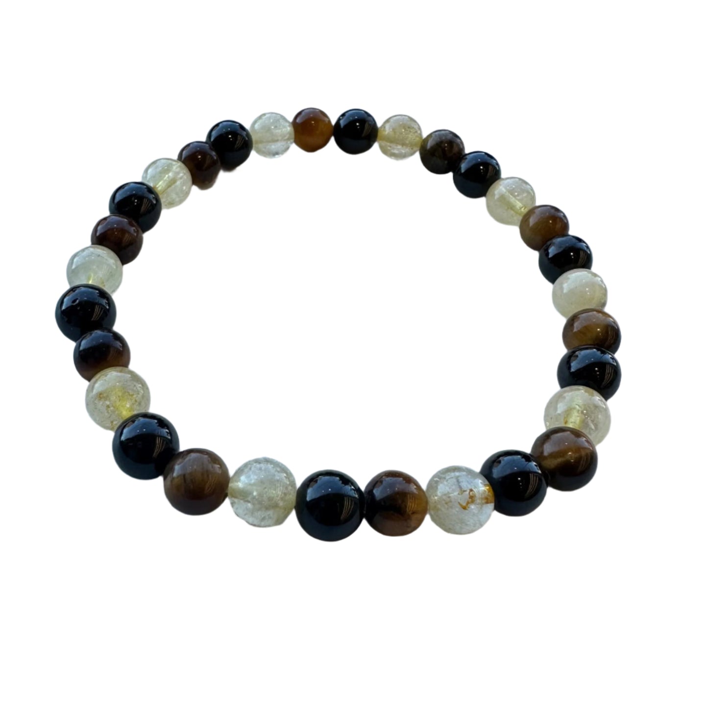 Tiger Eye, Citrine, Black Tourmaline bracelet 6MM for self-discipline, success, protection, and healing.