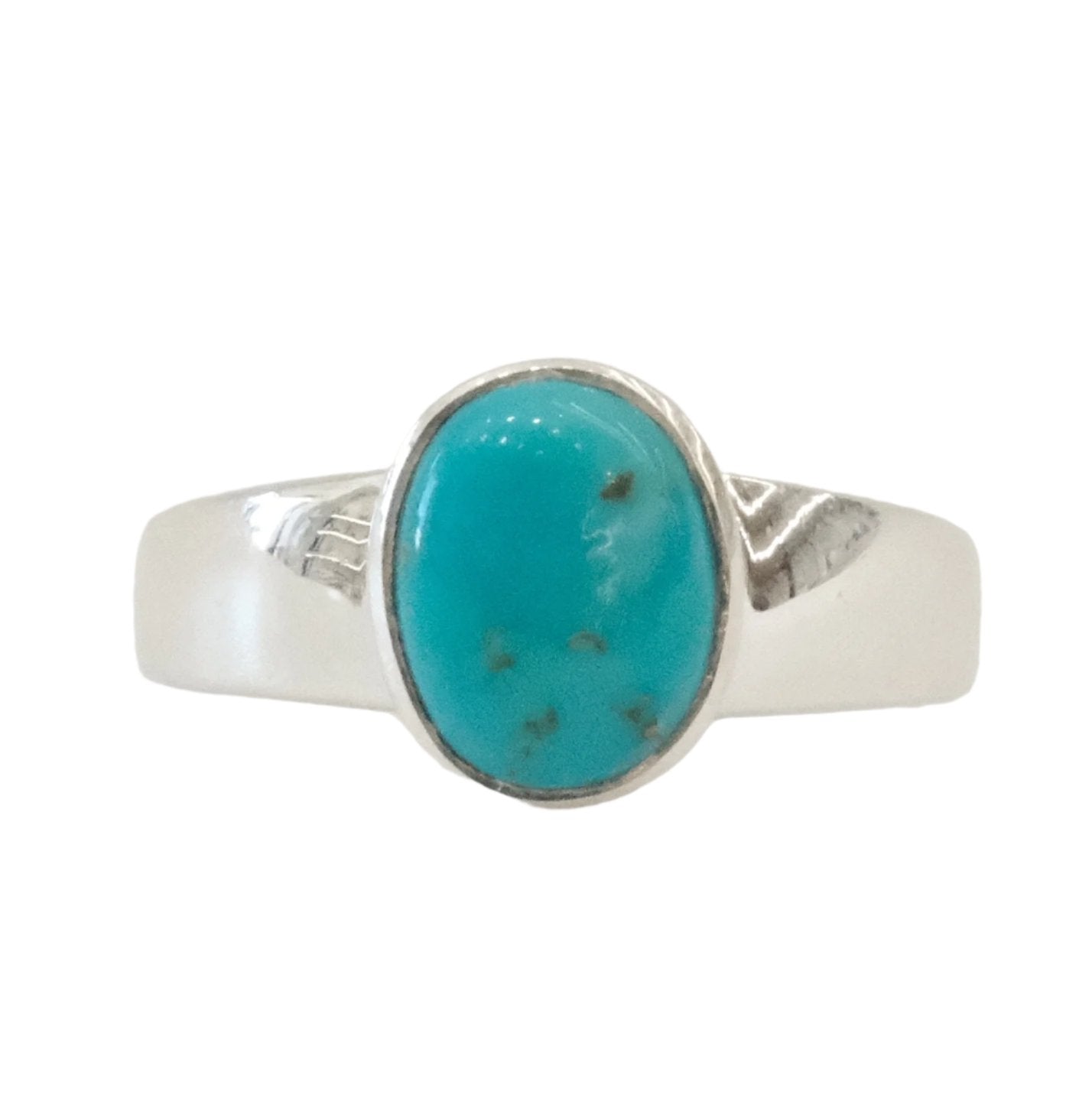 Turquoise oval sterling silver ring in size 6, featuring a smooth stone setting.